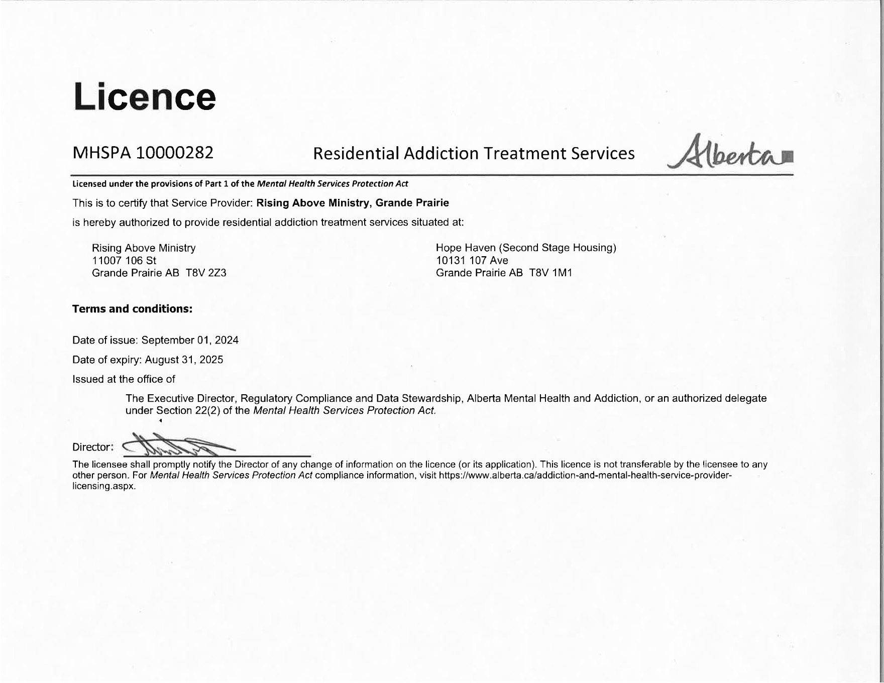 Residential addiction license